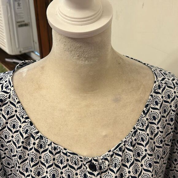 Alex Marie navy white button front tie waist long sleeve blouse Size XL EUC - Picture 4 of 11